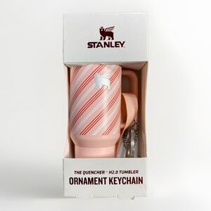 Stanley Mini Keychain H2.0 Tumbler PINK Christmas Ornament Candy Cane Twist NEW